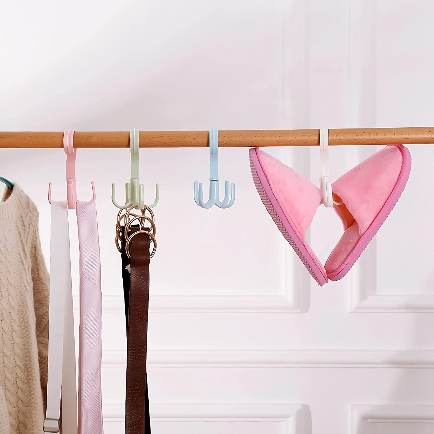 Jialto 4 Pcs Multi-Function 360 Degree Rotatable 4 Claw Hook Closet Hanging Organizer Hangers For Closet Organizer, 360 Degree R